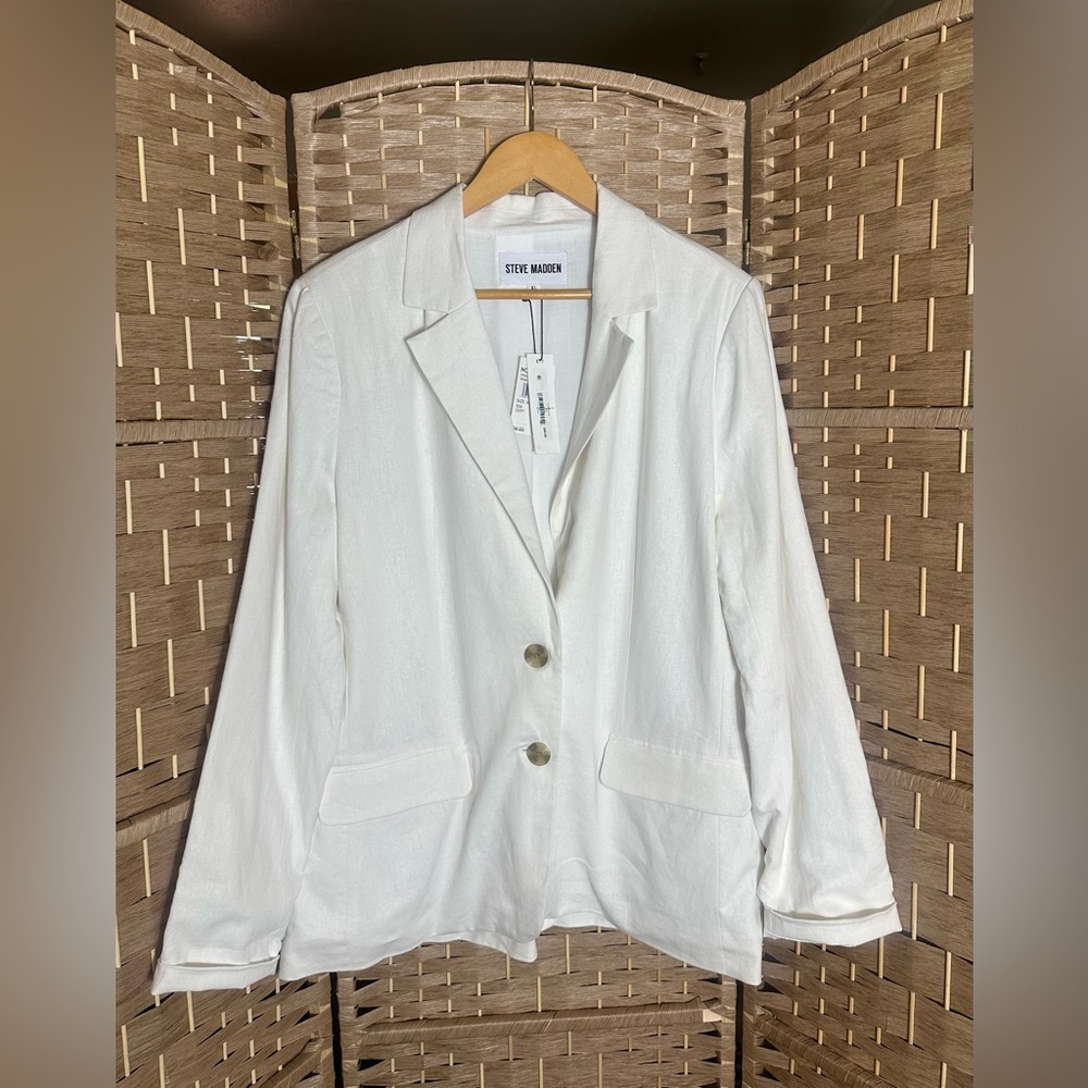 Steve Madden White Linen Blend Blazer